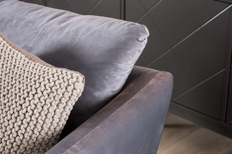 Trend Sofagruppe 3-seters + 2-seters Sofa + Lenestol + Fotskammel i Fløyel - Lys grå - Møbler - Sofaer - Sofagrupper