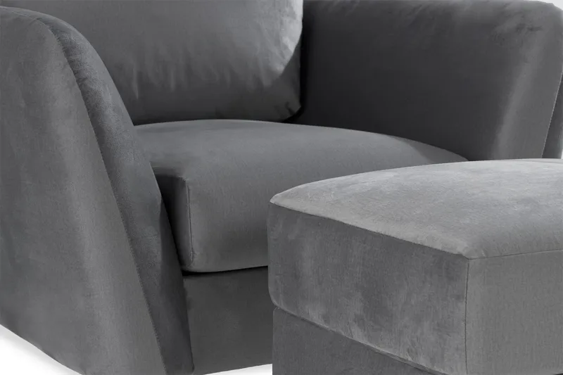 Trend Sofagruppe 3-seters + 2-seters Sofa + Lenestol + Fotskammel i Fløyel - Lys grå - Møbler - Sofaer - Sofagrupper