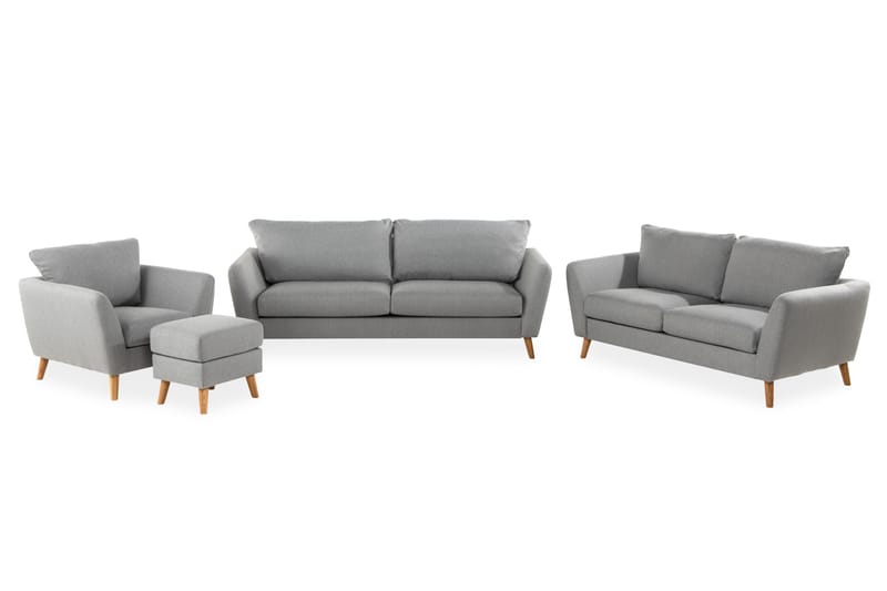 Trend Sofagruppe 3-seters + 2-seters Sofa + Lenestol + Fotskammel i Stoff - Grå - Møbler - Sofaer - Sofagrupper