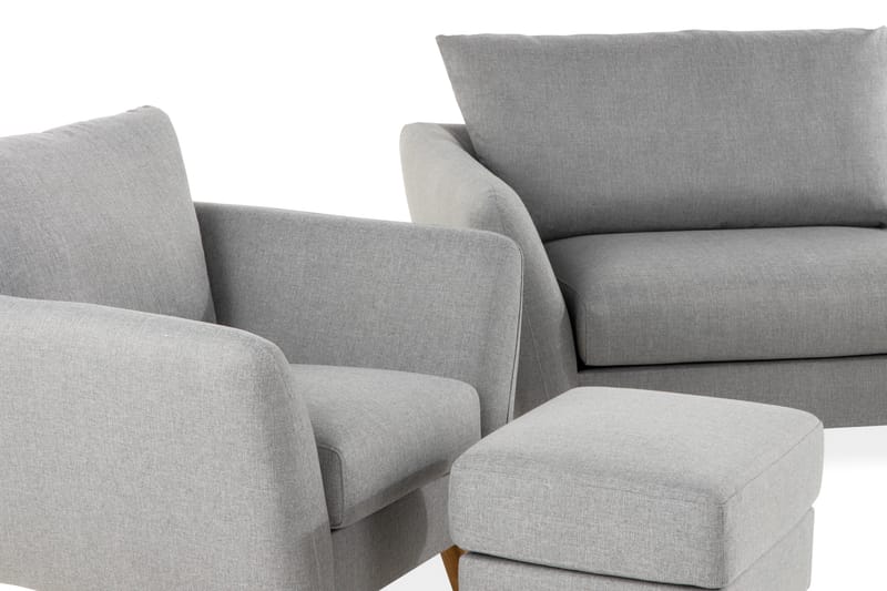 Trend Sofagruppe 3-seters + 2-seters Sofa + Lenestol + Fotskammel i Stoff - Grå - Møbler - Sofaer - Sofagrupper