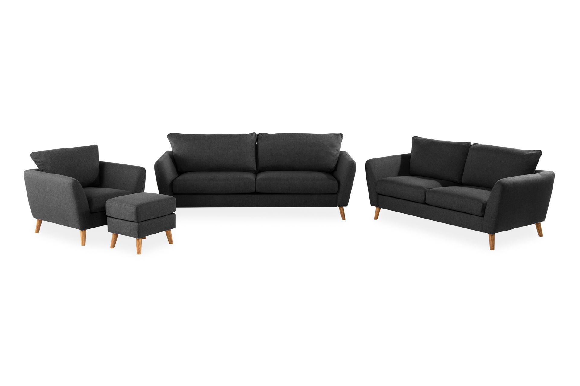 Trend Sofagruppe 3-seters + 2-seters Sofa + Lenestol + Fotskammel i Stoff - Svart - Møbler - Sofaer - Sofagrupper