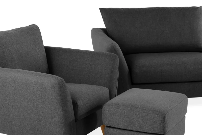 Trend Sofagruppe 3-seters + 2-seters Sofa + Lenestol + Fotskammel i Stoff - Svart - Møbler - Sofaer - Sofagrupper