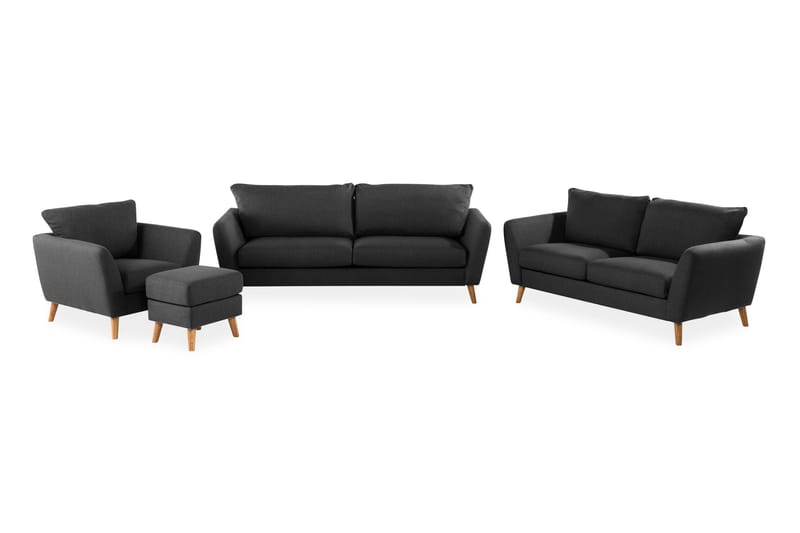 Trend Sofagruppe 3-seters + 2-seters Sofa + Lenestol + Fotskammel i Stoff - Svart - Møbler - Sofaer - Sofagrupper