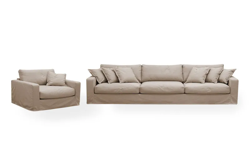 Valencia Extra Dyp 5-seters sofa + lenestol med avtakbart og vaskbart trekk - Lysebrun - Møbler - Sofaer - Sofagrupper