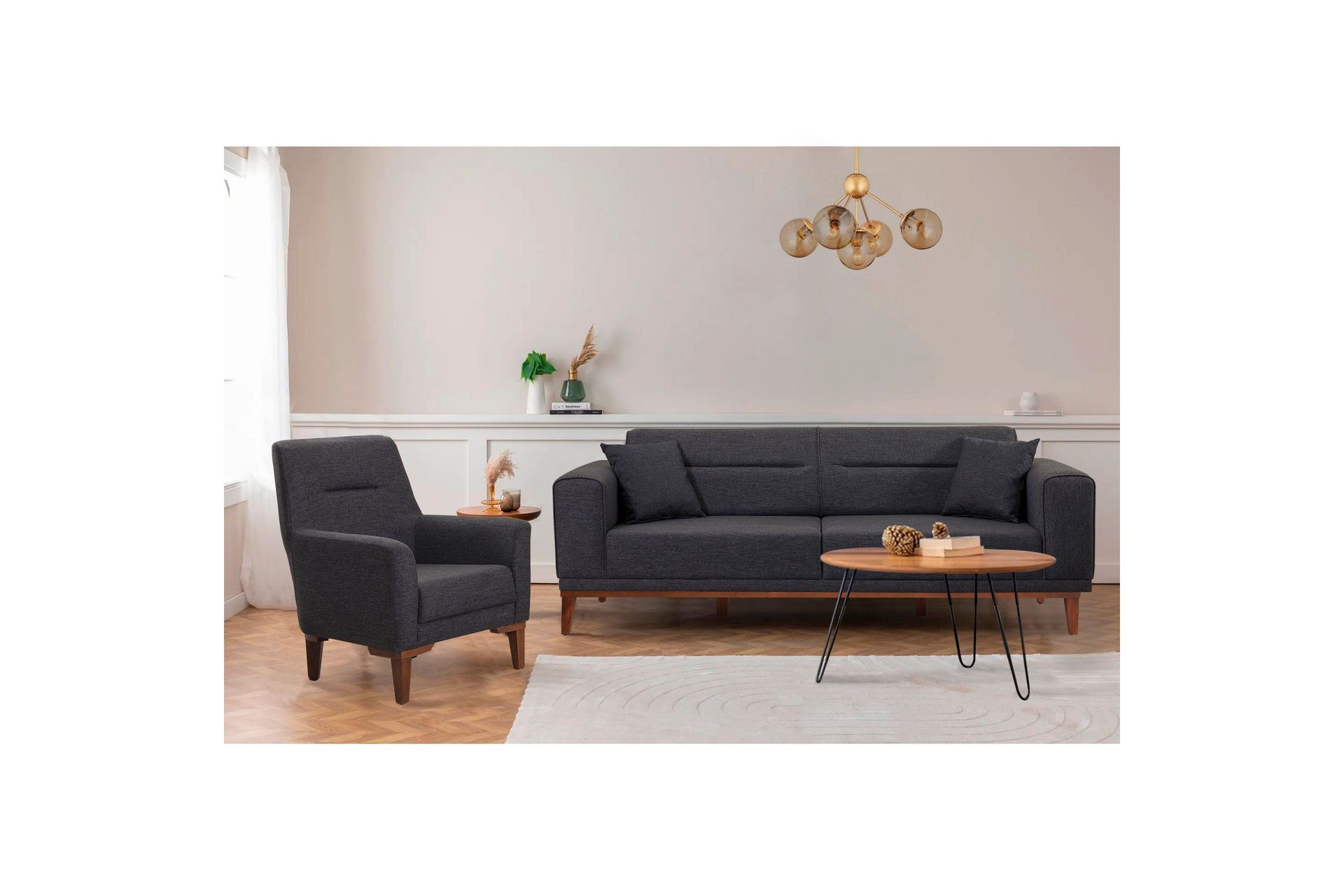Wyong Sofagruppe 3-seters Sofa + Lenestol - Antrasitt