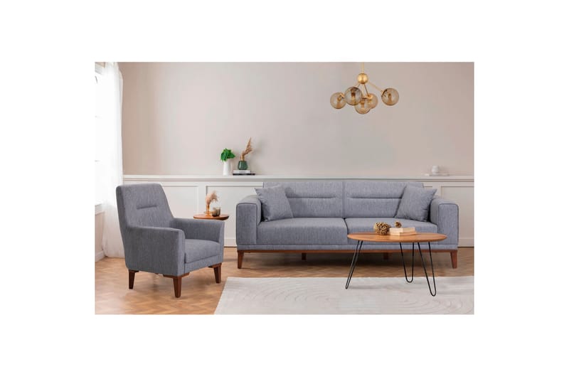 Wyong Sofagruppe 3-seters Sofa + Lenestol - Grå - Sofagrupper