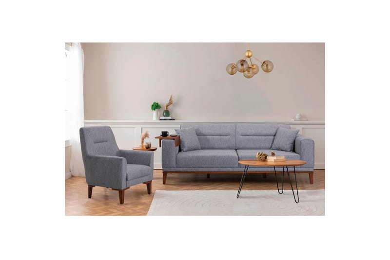 Wyong Sofagruppe 3-seters Sofa + Lenestol - Grå - Møbler - Sofaer - Sofagrupper