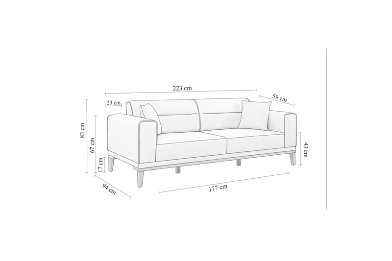 Wyong Sofagruppe 3-seters Sofa + Lenestol - Grå - Møbler - Sofaer - Sofagrupper