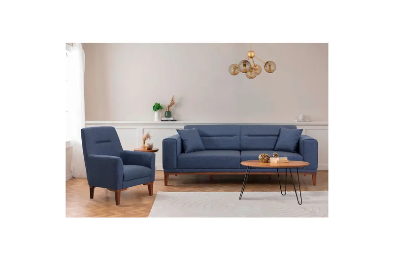 Wyong Sofagruppe 3-seters Sofa + Lenestol - Mørkeblå - Møbler - Sofaer - Sofagrupper