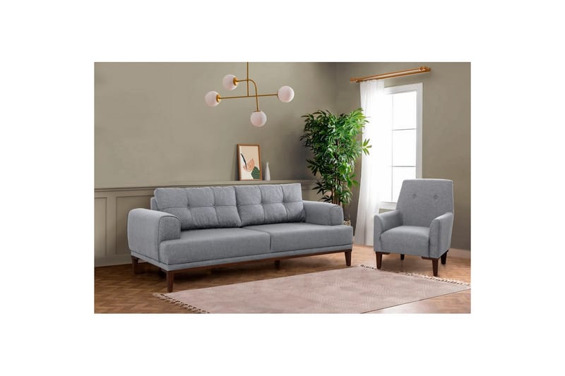 Sofasett Valsot Grå / Valnøtt - Grå / Valnøtt - Møbler - Sofaer - Sofagrupper