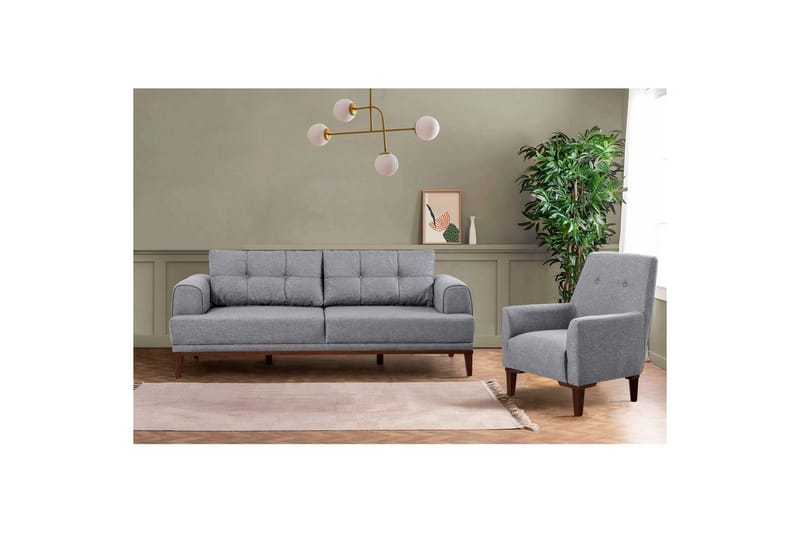 Sofasett Valsot Grå / Valnøtt - Grå / Valnøtt - Møbler - Sofaer - Sofagrupper