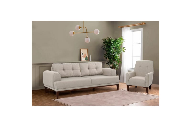 Sofasett Valsot Krem / Valnøtt - Krem / Valnøtt - Møbler - Sofaer - Sofagrupper