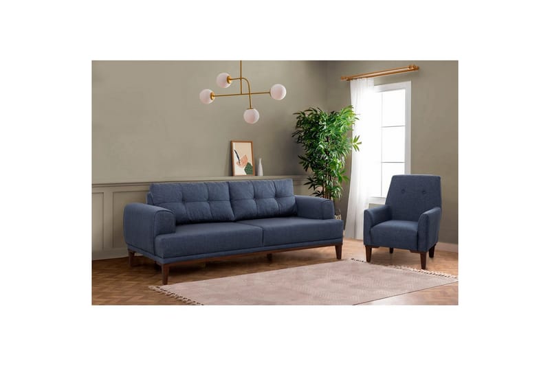 Sofasett Valsot Mørk blå / Valnøtt - Mørk blå / Valnøtt - Møbler - Sofaer - Sofagrupper