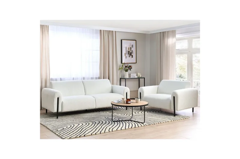 Soffgrupp Beliani Askim Beige/svart, Polyester White||Black - Møbler - Sofaer - Sofagrupper