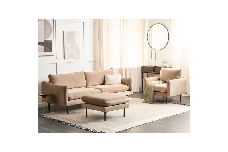 Soffgrupp med fotpall Beliani Vinterbro Beige/svart, Sammet Beige - Beige - Møbler - Sofaer - Sofagrupper
