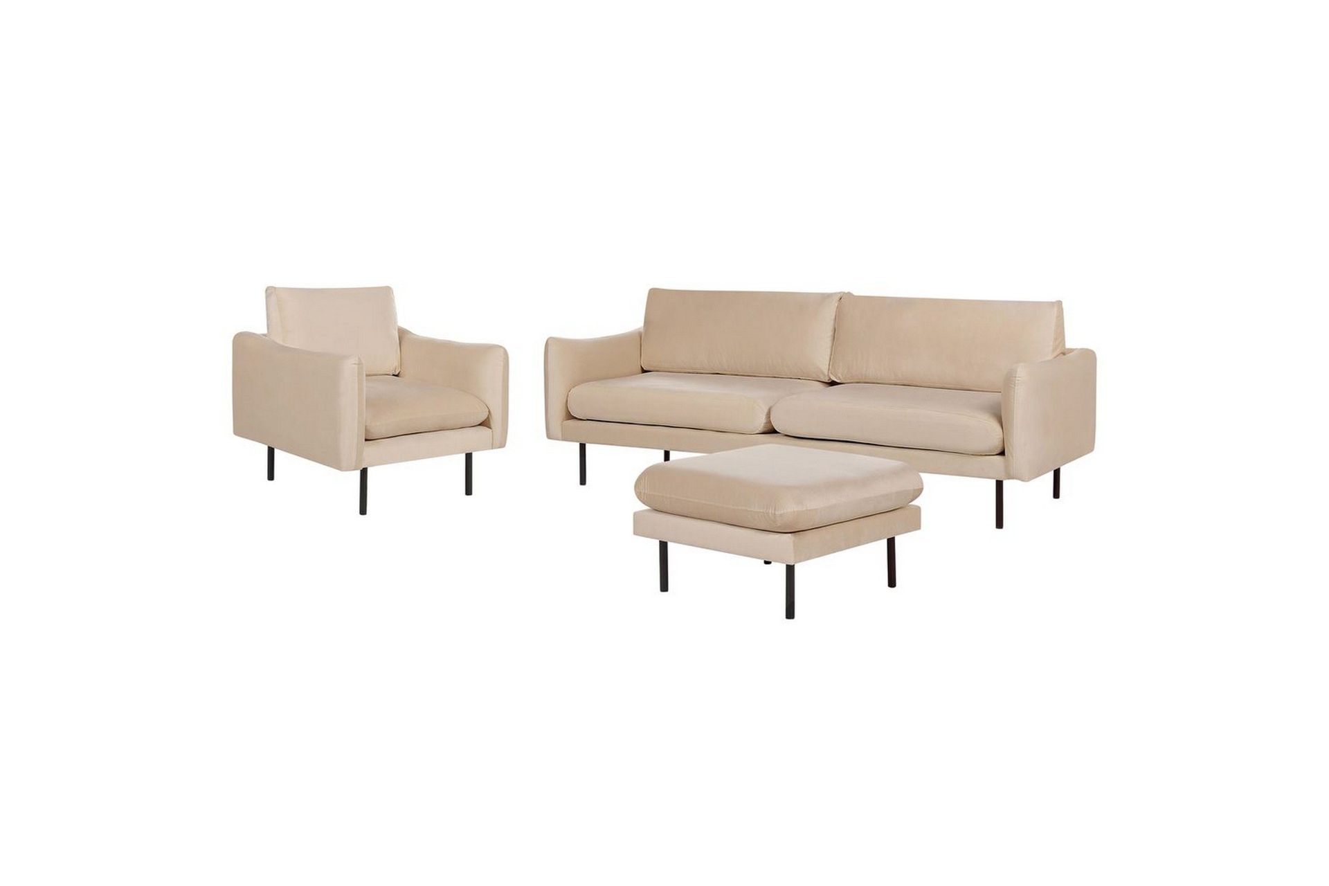 Soffgrupp med fotpall Beliani Vinterbro Beige/svart, Sammet Beige - Beige