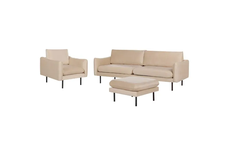 Soffgrupp med fotpall Beliani Vinterbro Beige/svart, Sammet Beige, Beige