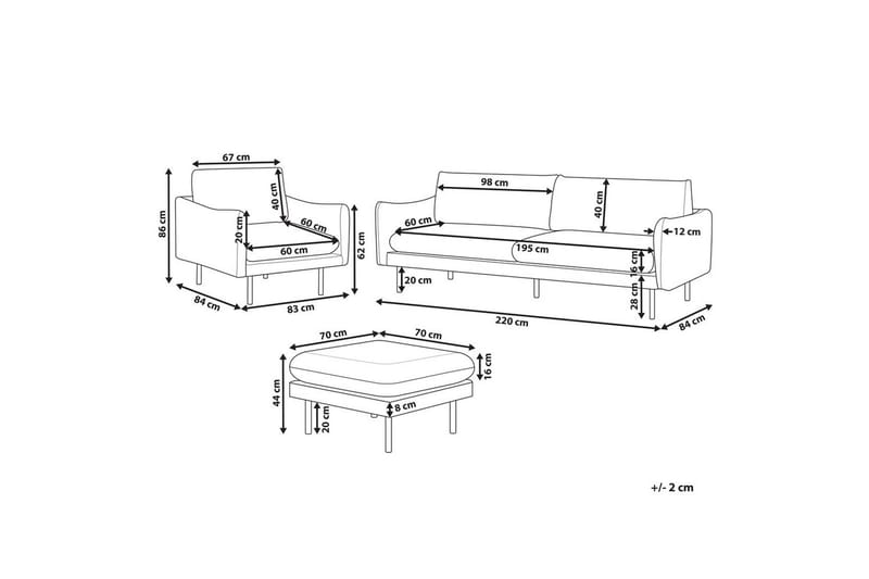 Soffgrupp med fotpall Beliani Vinterbro Beige/svart, Sammet Beige||Black - Møbler - Sofaer - Sofagrupper