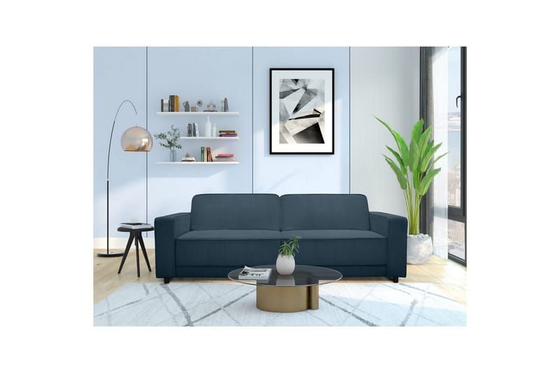 Sovesofa Allie Blå, Cordoroy, 81x225x91 cm - Blå, Cordoroy, 81x225x91 cm - Møbler - Sofaer - Sovesofaer
