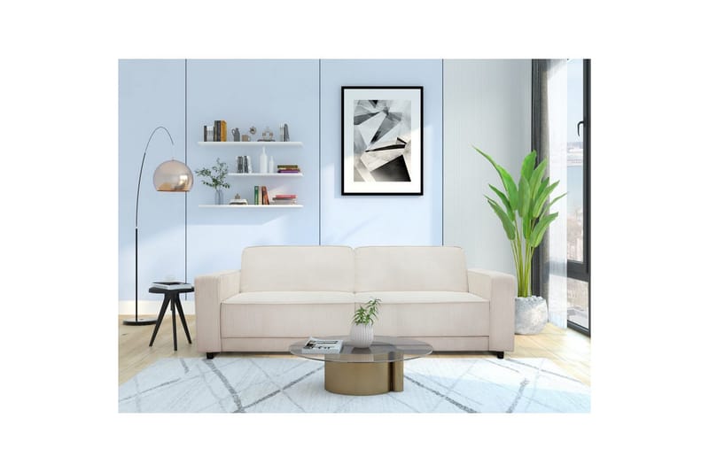 Sovesofa Allie Krem, Cordoroy, 81x225x91 cm - Krem, Cordoroy, 81x225x91 cm - Møbler - Sofaer - Sovesofaer