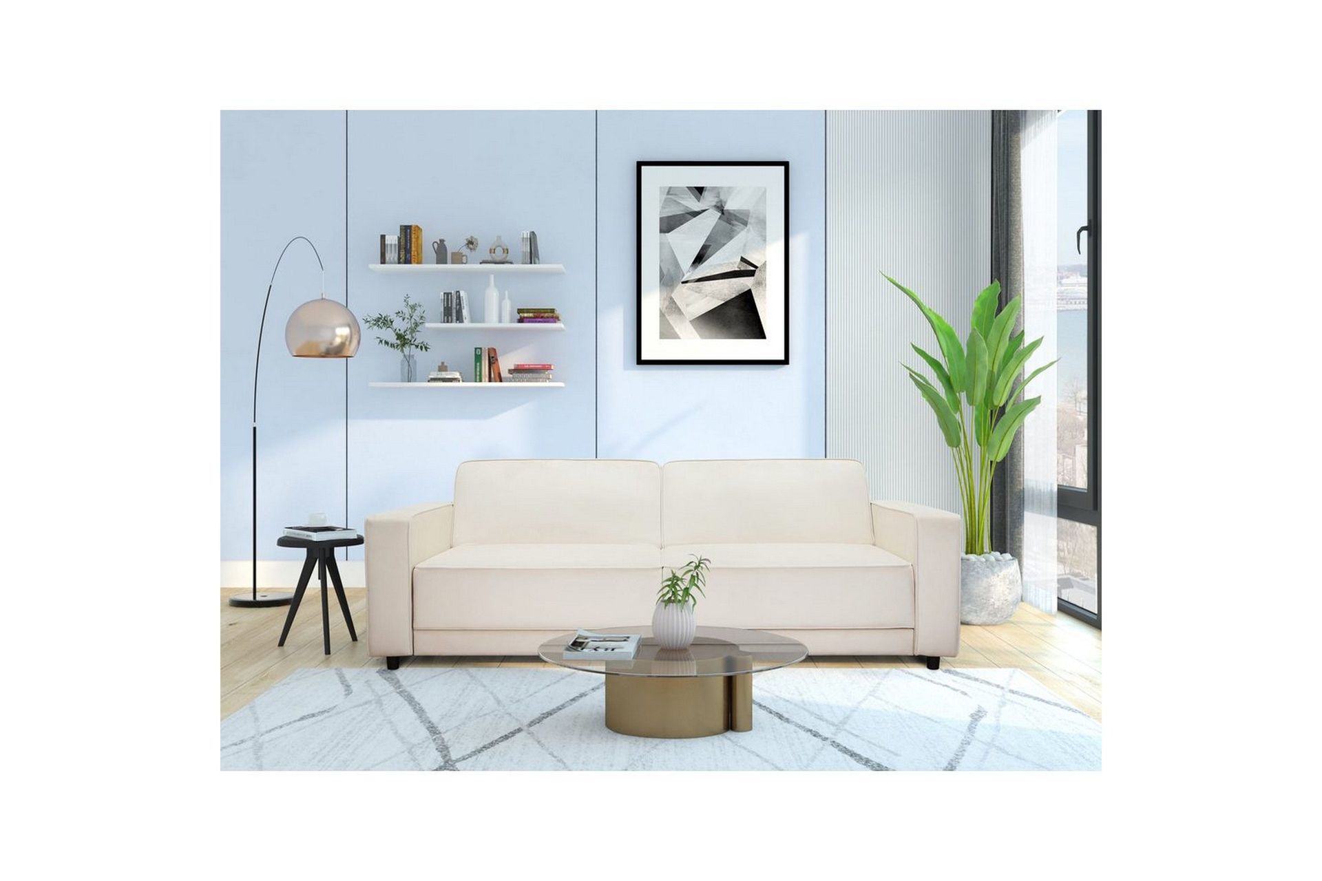 Sovesofa Allie Krem, Fløyel, 81x225x91 cm - Krem, Fløyel, 81x225x91 cm