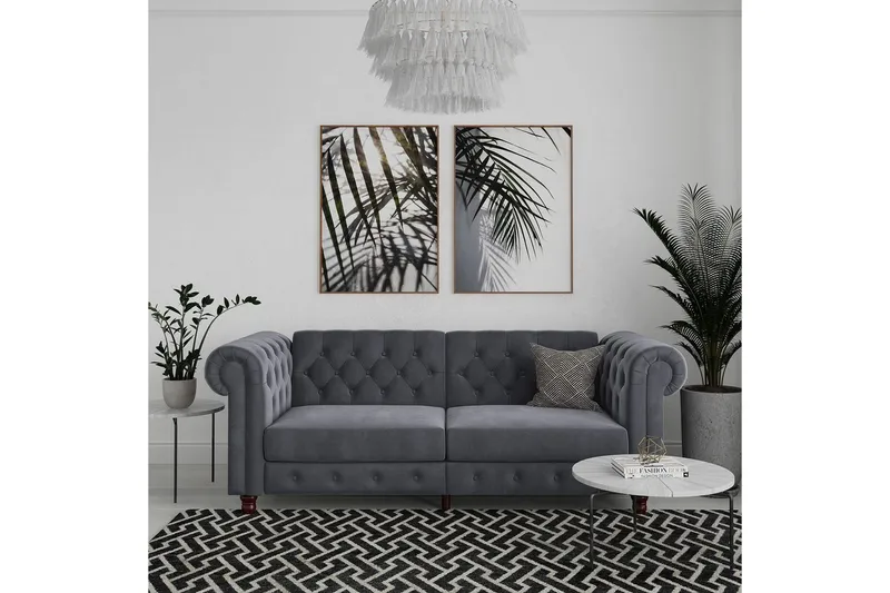 Sovesofa Felix 236x87x83 cm, Antrasitt, Fløyel - 236x87x83 cm, Antrasitt, Fløyel - Møbler - Sofaer - Sovesofaer