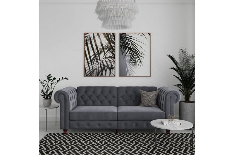 Sovesofa Felix 236x87x83 cm, Antrasitt, Fløyel - 236x87x83 cm, Antrasitt, Fløyel - Møbler - Sofaer - Sovesofaer