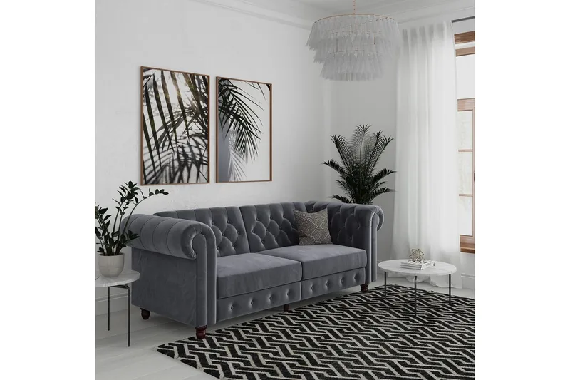 Sovesofa Felix 236x87x83 cm, Antrasitt, Fløyel - 236x87x83 cm, Antrasitt, Fløyel - Møbler - Sofaer - Sovesofaer