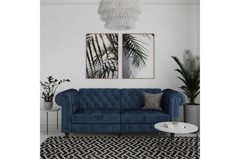 Sovesofa Felix 236x87x83 cm, Blå, Fløyel - 236x87x83 cm, Blå, Fløyel - Møbler - Sofaer - Sovesofaer