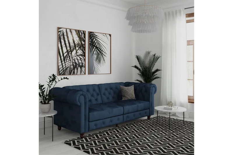 Sovesofa Felix 236x87x83 cm, Blå, Fløyel - 236x87x83 cm, Blå, Fløyel - Møbler - Sofaer - Sovesofaer