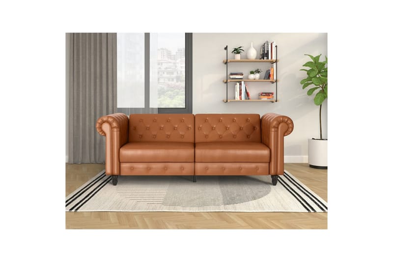 Sovesofa Felix 236x87x83 cm, Kognac, PU/tre/metall - 236x87x83 cm, Kognac, PU/tre/metall - Møbler - Sofaer - Sovesofaer