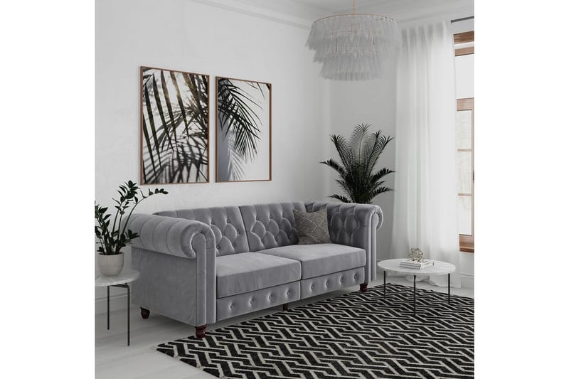 Sovesofa Felix 236x87x83 cm, Lys grå, Fløyel - 236x87x83 cm, Lys grå, Fløyel - Møbler - Sofaer - Sovesofaer