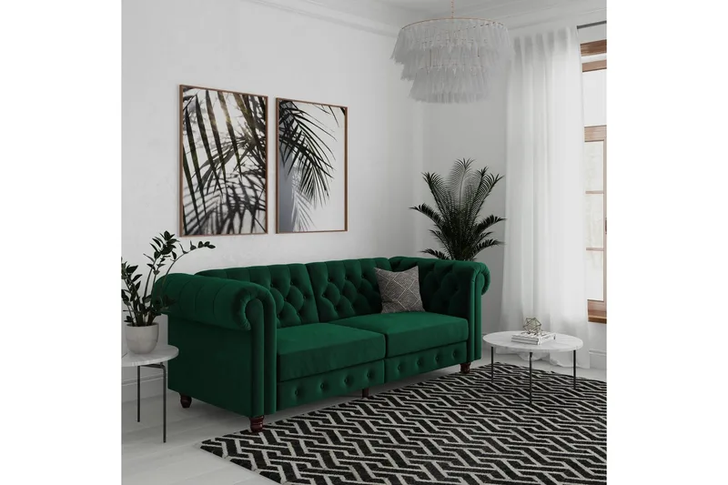 Sovesofa Felix 236x87x83 cm, Mørk grønn, Fløyel - 236x87x83 cm, Mørk grønn, Fløyel - Møbler - Sofaer - Sovesofaer