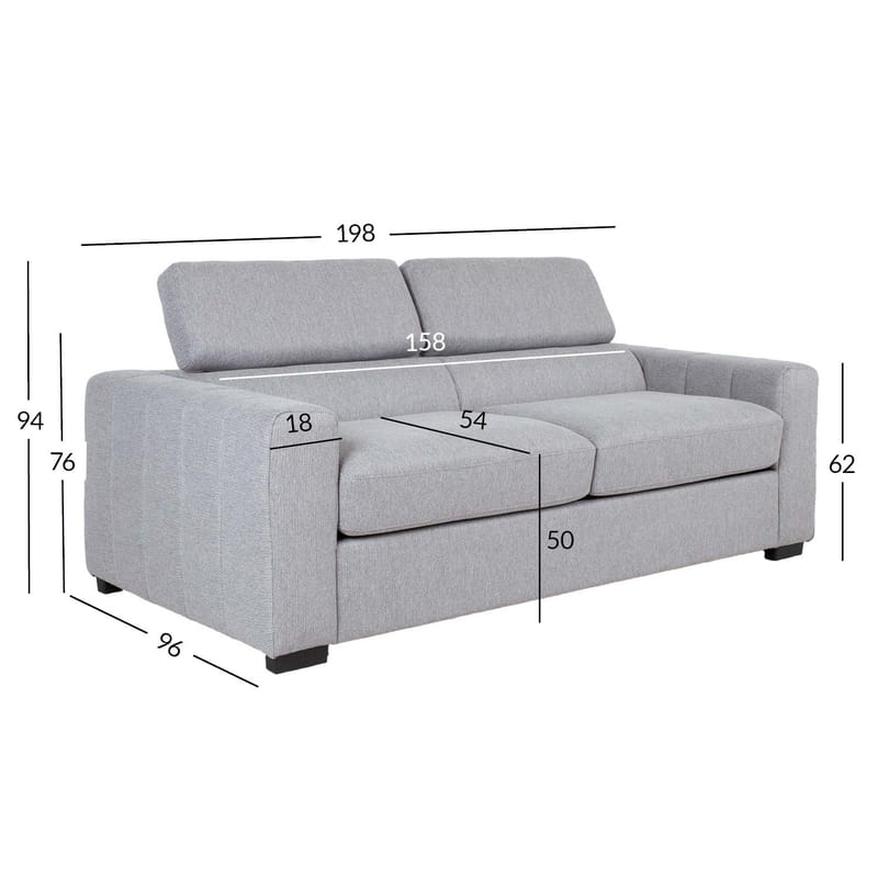 Sovesofa HOME4YOU Kingston 3-seter 198x96x76/94 cm Grå - grå - Møbler - Sofaer - Sovesofaer