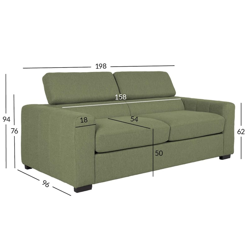 Sovesofa HOME4YOU Kingston 3-seter 198x96x76/94 cm Lysegrønn - lysegrønn - Møbler - Sofaer - Sovesofaer