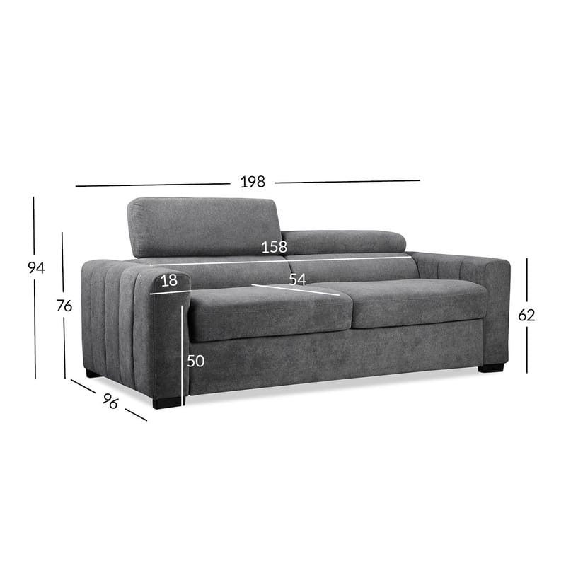 Sovesofa HOME4YOU Kingston 3-seter 198x96x76/94 cm Mørkegrå - mørkegrå - Møbler - Sofaer - Sovesofaer