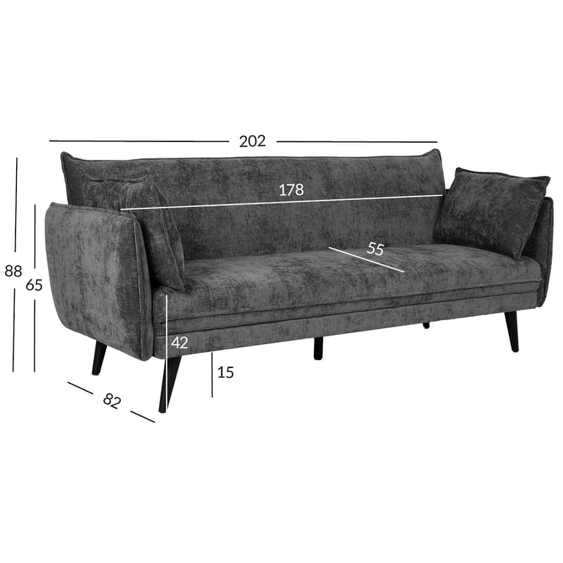 Sovesofa HOME4YOU Noella 3-seter Mørk grå - mørk grå - Møbler - Sofaer - Sovesofaer