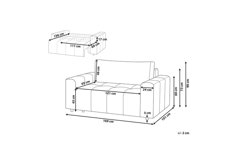 2-seters sofa Innvik - Grå, 121x156 cm - Møbler - Sofaer - Sovesofaer