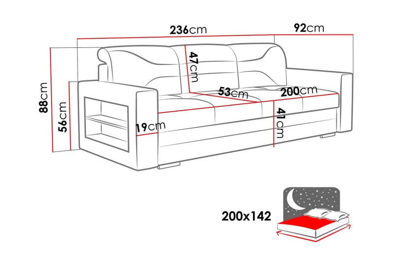 3-seter Sovesofa Rektangulær 236 cm med Oppbevaring i Stoff - Antrasitt - Møbler - Sofaer - Sovesofaer