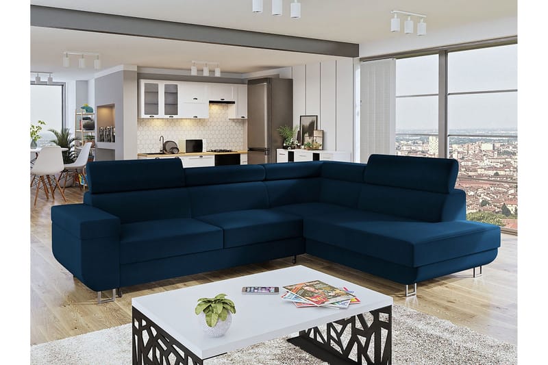 3-seters Hjørnesovesofa - Blå - Møbler - Sofaer - Sovesofaer