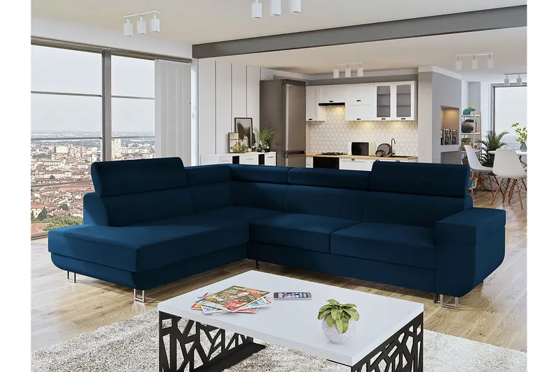 3-seters Hjørnesovesofa - Blå - Møbler - Sofaer - Sovesofaer