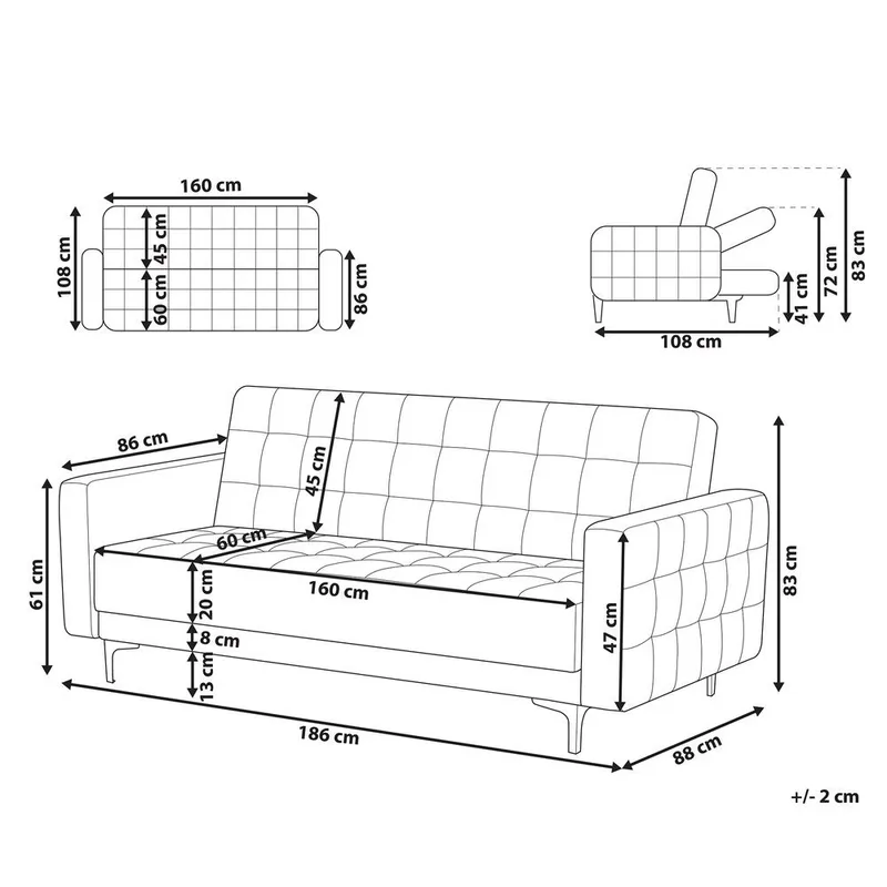 3-seters Sjeselongsofa Aberdeen - Grå, svart/ Fløyel - Møbler - Sofaer - Sovesofaer