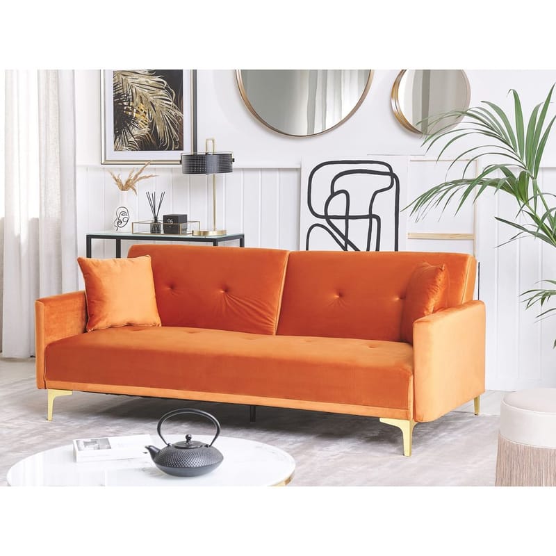 3-seters sofa Lucan - Oransje, Gull - Møbler - Sofaer - Sovesofaer