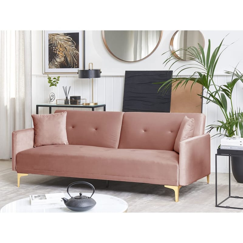 3-seters sofa Lucan - Rosa, Gull - Møbler - Sofaer - Sovesofaer