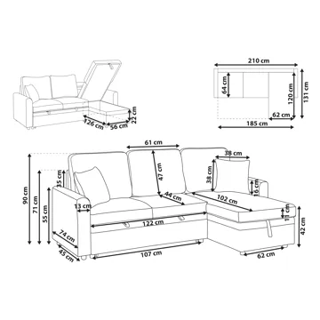 3-seters sofa Nassjo venstrevendt - Svart - Møbler - Sofaer - Sovesofaer