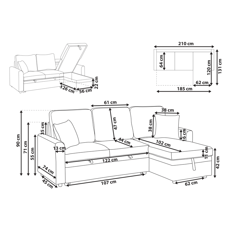 3-seters sofa Nassjo venstrevendt - Svart - Møbler - Sofaer - Sovesofaer