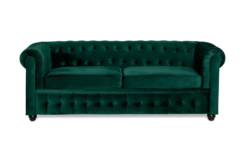 Chesterfield Lyx 3-seter Fremoverbøyd sovesofa i fløyel - Grønn - Møbler - Sofaer - Sovesofaer - 3 seters sovesofa