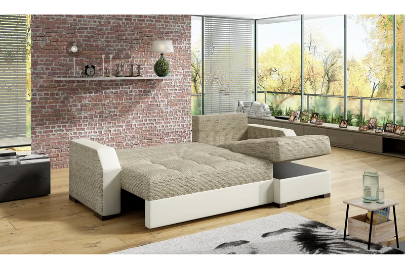Concetta 3-seter Høyre Sovesofa 195x125 cm med Oppbevaring i Stoff - Lysegrå Melert - Møbler - Sofaer - Sovesofaer - 3 seters sovesofa