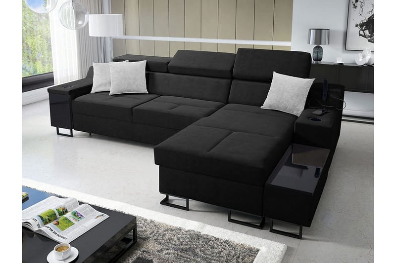 3-seters Sovesofa Høyre - Svart - Møbler - Sofaer - Sovesofaer