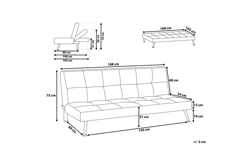 Hasle Sovesofa 168 cm - Brun - Sovesofaer - 3 seters sovesofa